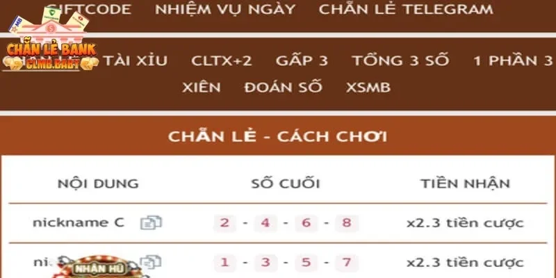 chẵn lẻ bank chẵn lẻ bank